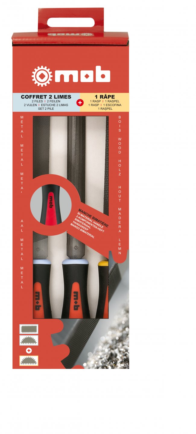File and rasp set - 3 pieces - bi-material handles