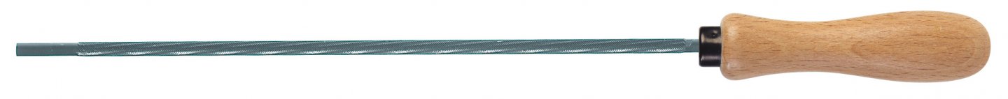 Round chainsaw file - wooden handle - on card