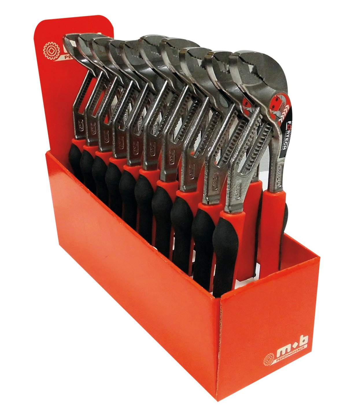 Display box with 10 ratcheting pipe wrenches
