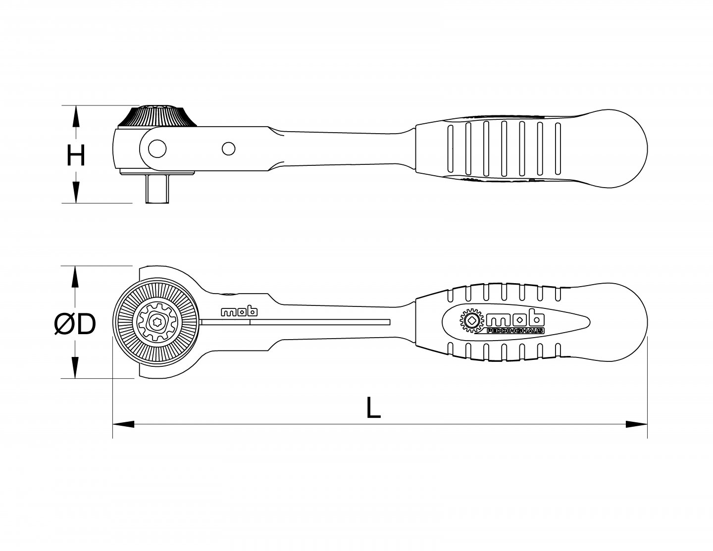 Ratchet with swivel head, 1/2