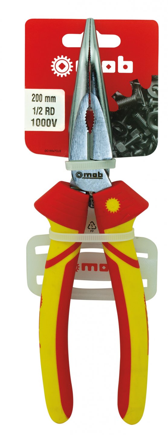 Half-round nose pliers, 90° jaws, on card