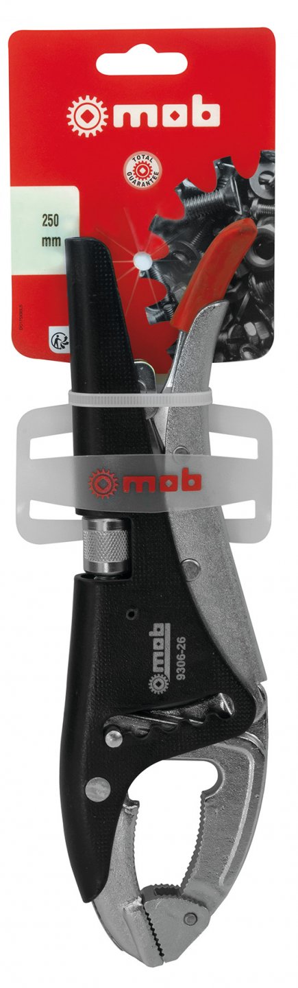 Lock-grip pliers with long jaws on card