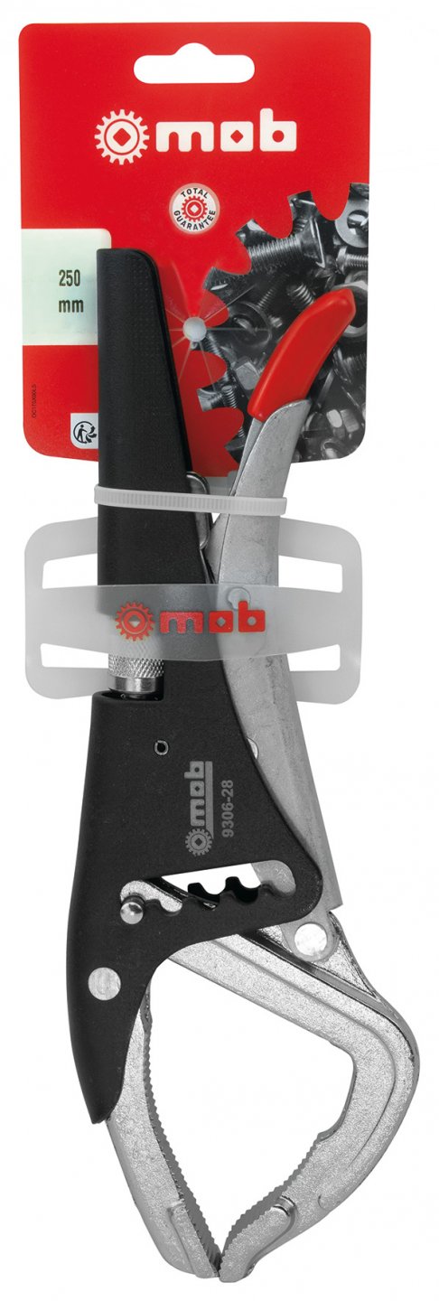 Lock-grip pliers with big lower jaw on card