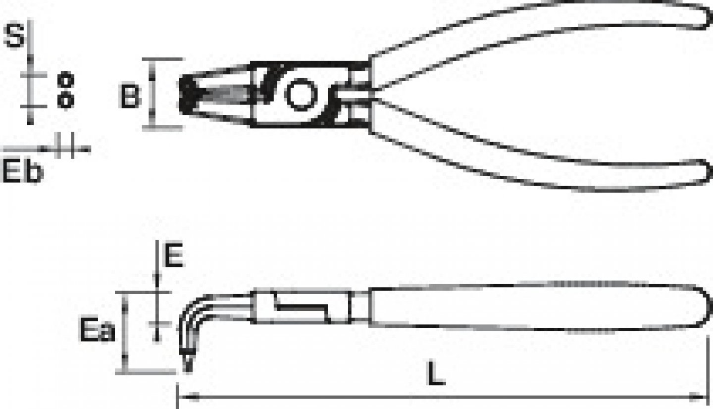 Circlip pliers, 90° jaws for internal clips 02