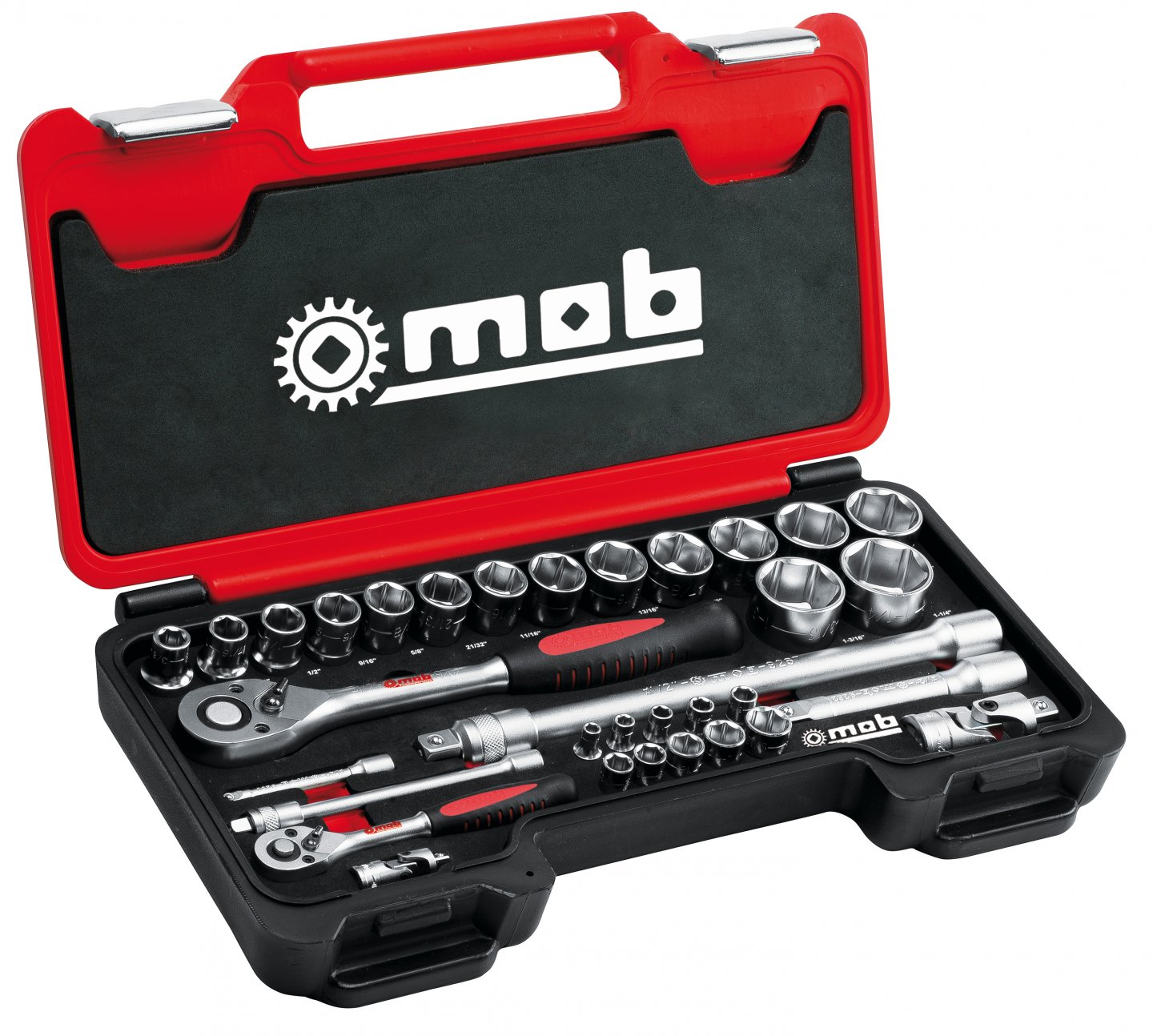 Socket set - inches, 1/4''+1/2'', 33 pieces in fusion box 05
