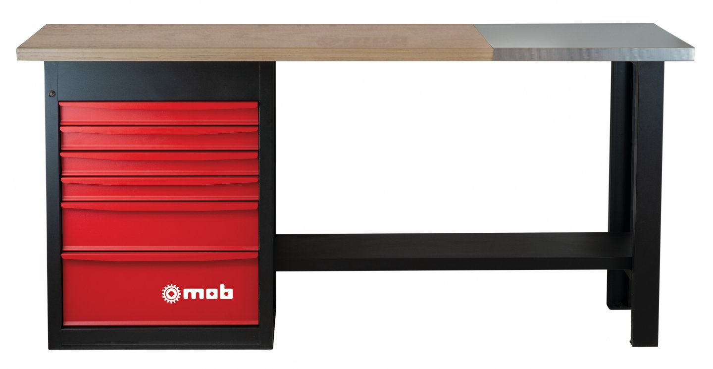 Workbench 6 drawers - with stainless steel plate