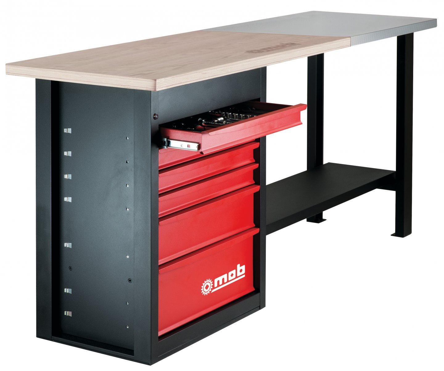 Workbench 6 drawers - with stainless steel plate 02
