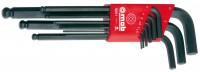 Ball end hex key set, long, 9 pieces