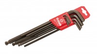 Ball end hex key set, extra long, 9 pieces