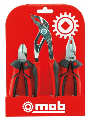 Set of pliers, 3 pieces, bi-material handles