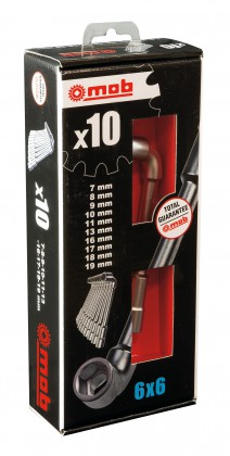 Offset open socket wrenches set 6x6 in displaybox