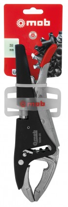 Lock-grip pliers with swivel lower jaw on card