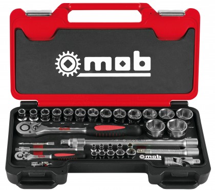 Socket set - inches, 1/4''+1/2'', 33 pieces in fusion box