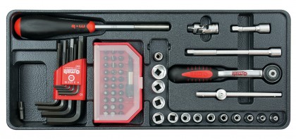 Unit with sockets and ratchet, 1/4'', 61 pieces