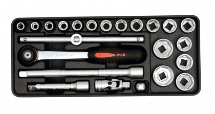 Unit with sockets and ratchet, 1/2'', 23 pieces
