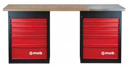 Workbench 2 m - with stainless steel plate & 2 storage cabinets